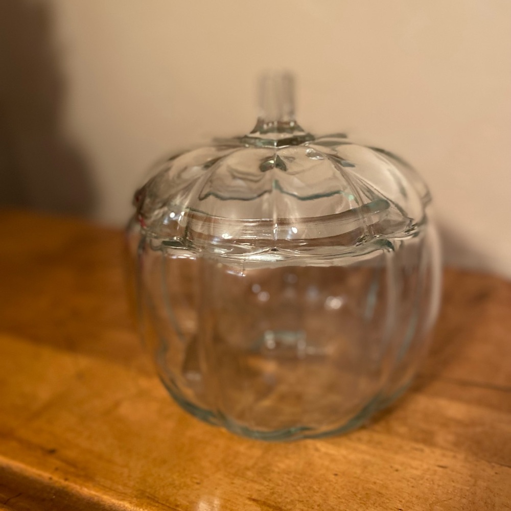 Fall Glass Pumpkin Candy Dish Treat Jar With Lid